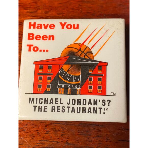 Pin back Lapel Button ad for Michael Jordan's The Restaurant 1.50 x 1.50 in EUC - Picture 6 of 9